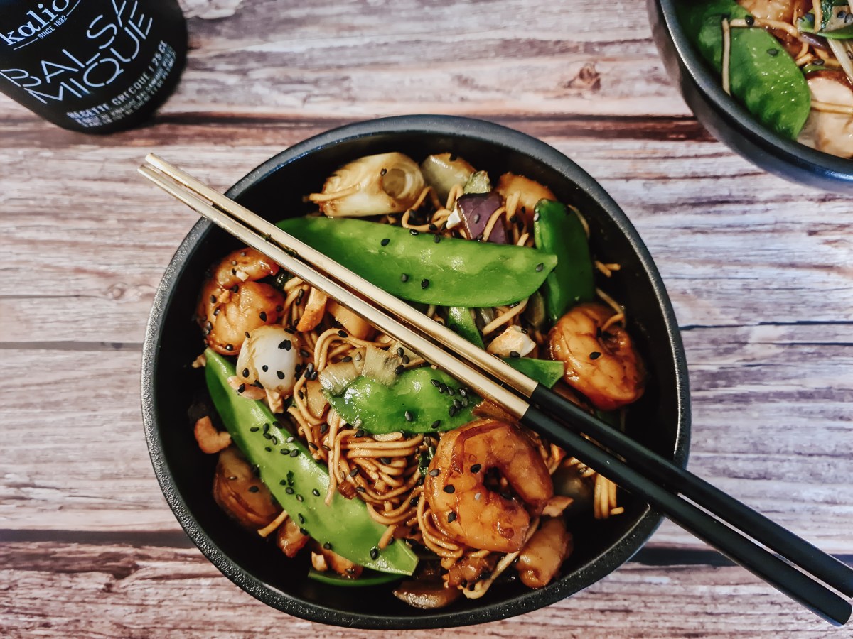 Nouilles sautées aux scampis et&nbsp;légumes